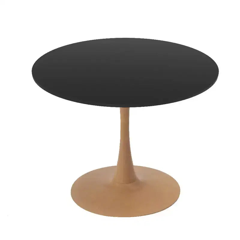 LeisureMod Bristol Round Dining Table  MDF Top with Natural Wood Steel Pedestal Base, Modern Kitchen &amp; Dining Room Table, Accent Table