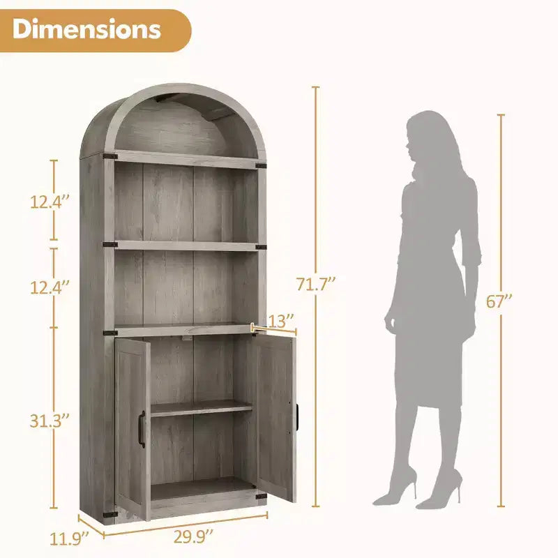 Bibliothèque avec portes Étagère cintrée 182 cm de haut Bibliothèque de style ferme avec étagères Bibliothèques en bois pour la maison ou le bureau
