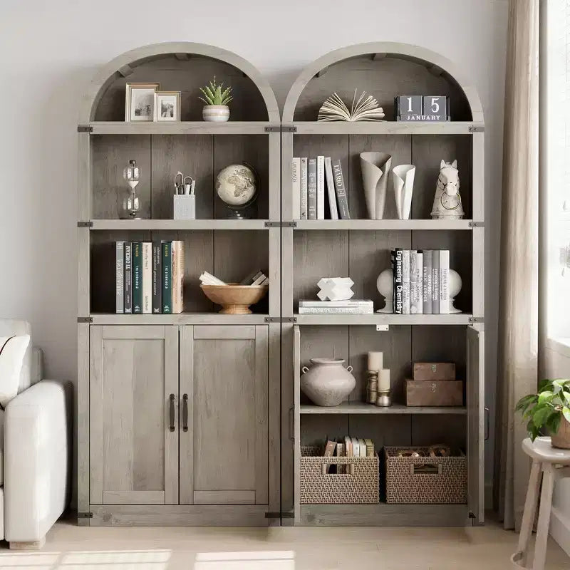 Bibliothèque avec portes Étagère cintrée 182 cm de haut Bibliothèque de style ferme avec étagères Bibliothèques en bois pour la maison ou le bureau
