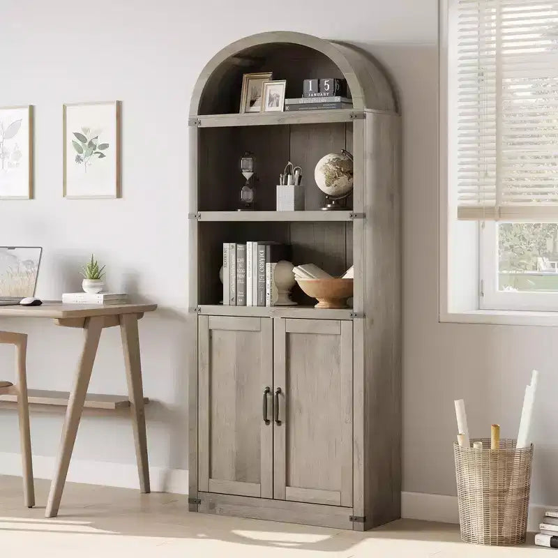 Bibliothèque avec portes Étagère cintrée 182 cm de haut Bibliothèque de style ferme avec étagères Bibliothèques en bois pour la maison ou le bureau