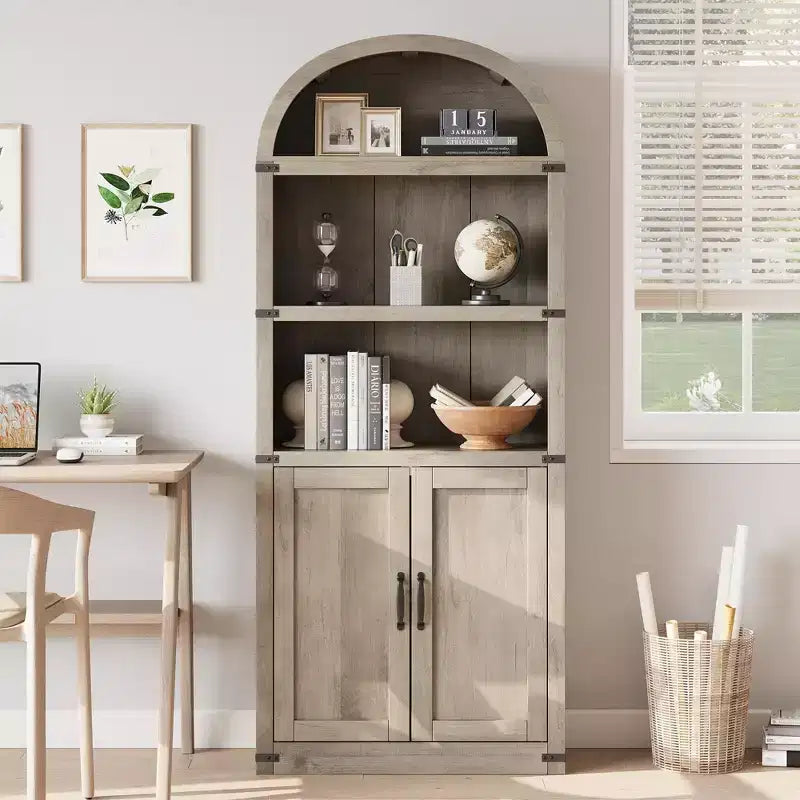 Bibliothèque avec portes Étagère cintrée 182 cm de haut Bibliothèque de style ferme avec étagères Bibliothèques en bois pour la maison ou le bureau