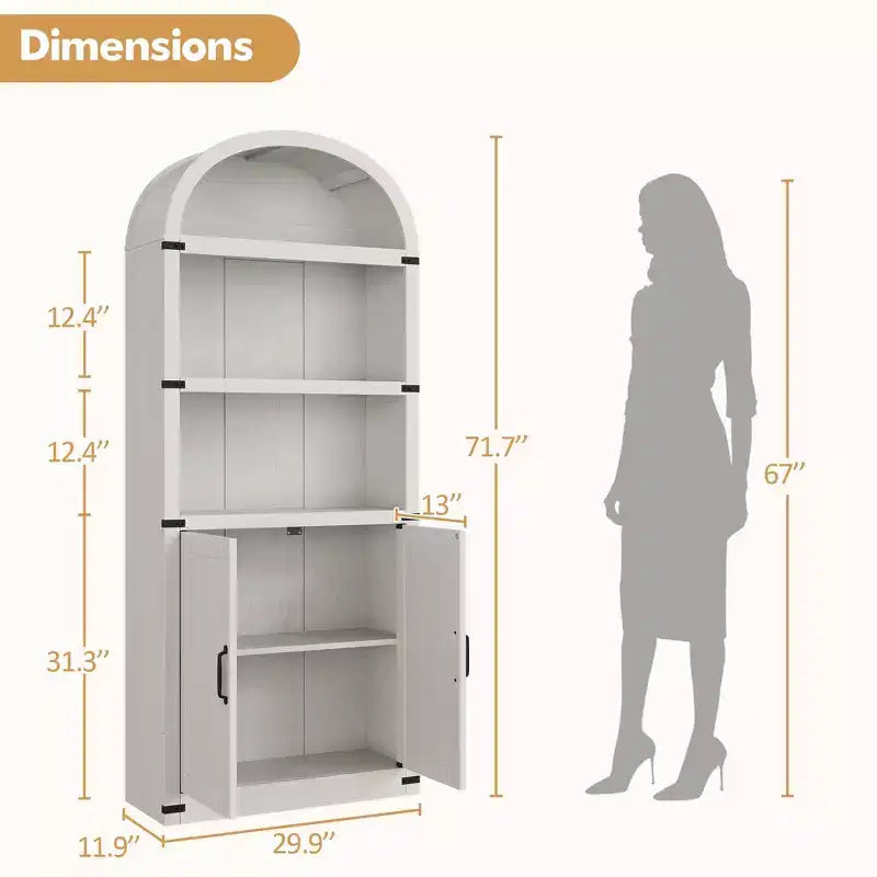 Bibliothèque avec portes Étagère cintrée 182 cm de haut Bibliothèque de style ferme avec étagères Bibliothèques en bois pour la maison ou le bureau