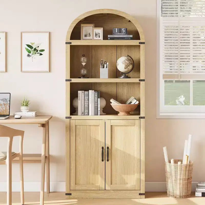 Bibliothèque avec portes Étagère cintrée 182 cm de haut Bibliothèque de style ferme avec étagères Bibliothèques en bois pour la maison ou le bureau