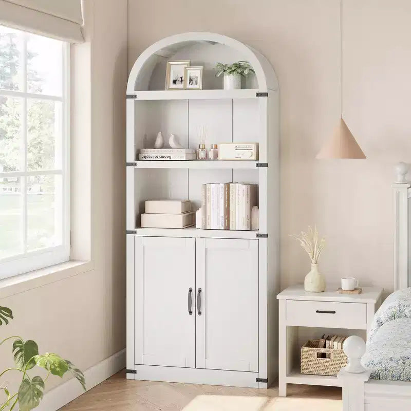Bibliothèque avec portes Étagère cintrée 182 cm de haut Bibliothèque de style ferme avec étagères Bibliothèques en bois pour la maison ou le bureau