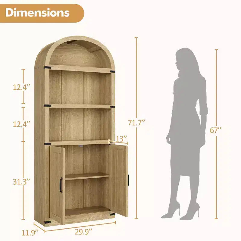 Bibliothèque avec portes Étagère cintrée 182 cm de haut Bibliothèque de style ferme avec étagères Bibliothèques en bois pour la maison ou le bureau