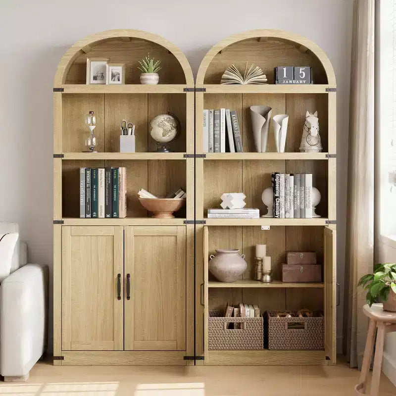 Bibliothèque avec portes Étagère cintrée 182 cm de haut Bibliothèque de style ferme avec étagères Bibliothèques en bois pour la maison ou le bureau