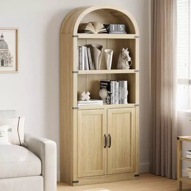 Bibliothèque avec portes Étagère cintrée 182 cm de haut Bibliothèque de style ferme avec étagères Bibliothèques en bois pour la maison ou le bureau