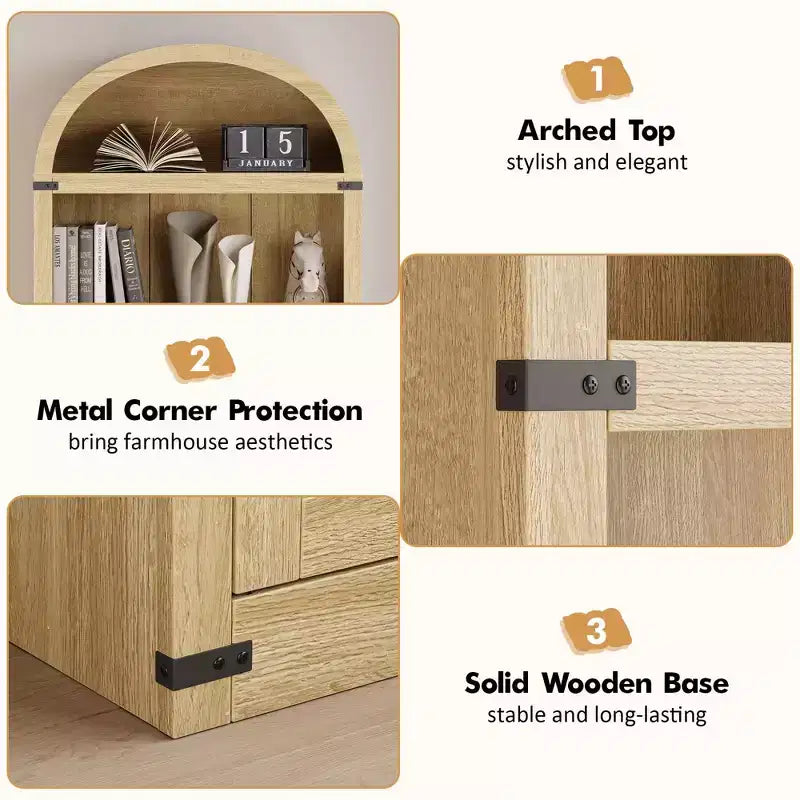 Bibliothèque avec portes Étagère cintrée 182 cm de haut Bibliothèque de style ferme avec étagères Bibliothèques en bois pour la maison ou le bureau
