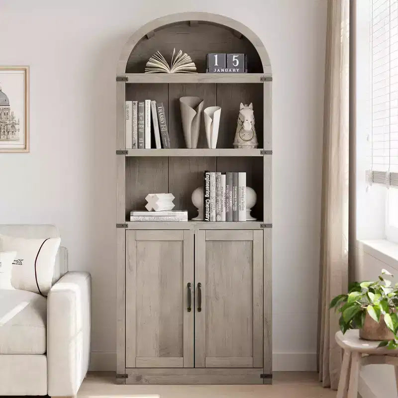 Bibliothèque avec portes Étagère cintrée 182 cm de haut Bibliothèque de style ferme avec étagères Bibliothèques en bois pour la maison ou le bureau