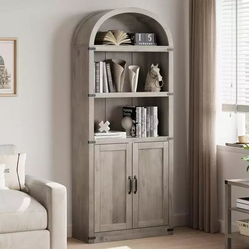 Bibliothèque avec portes Étagère cintrée 182 cm de haut Bibliothèque de style ferme avec étagères Bibliothèques en bois pour la maison ou le bureau