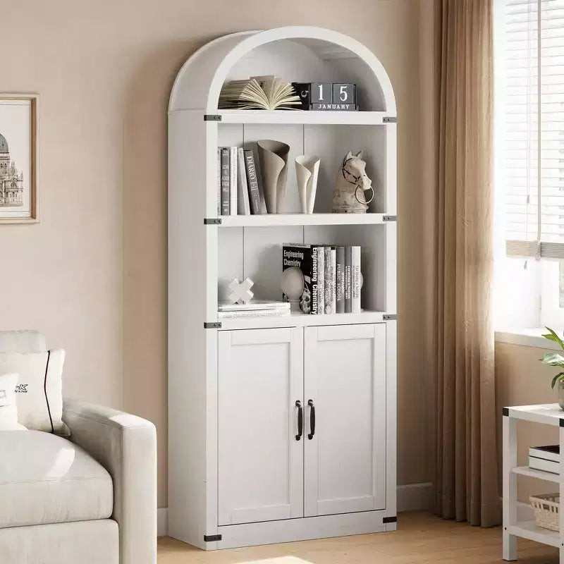 Bibliothèque avec portes Étagère cintrée 182 cm de haut Bibliothèque de style ferme avec étagères Bibliothèques en bois pour la maison ou le bureau