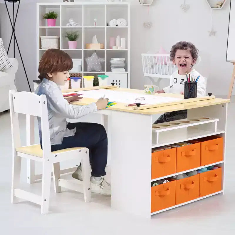 Ensemble table et tabouret d'art pour enfants, table d'activités en bois pour tout-petits avec bacs de rangement, bureau de dessin, artisanat pour enfants en bois