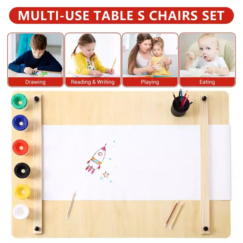 Ensemble table et tabouret d'art pour enfants, table d'activités en bois pour tout-petits avec bacs de rangement, bureau de dessin, artisanat pour enfants en bois
