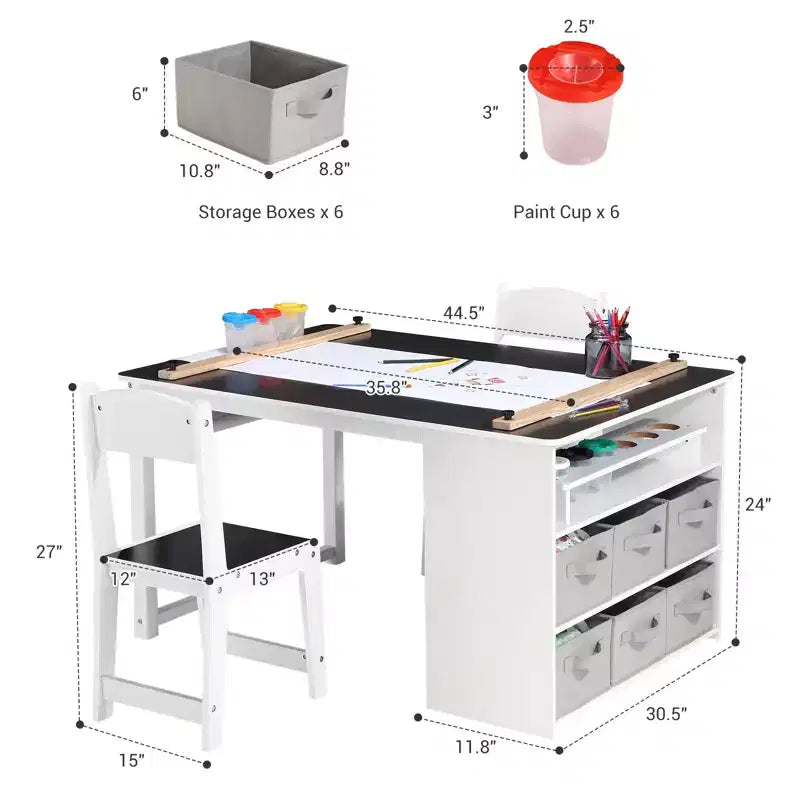 Ensemble table et tabouret d'art pour enfants, table d'activités en bois pour tout-petits avec bacs de rangement, bureau de dessin, artisanat pour enfants en bois