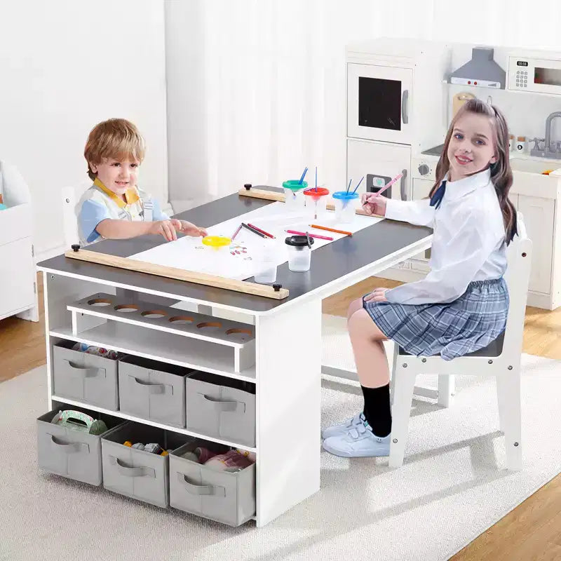 Ensemble table et tabouret d'art pour enfants, table d'activités en bois pour tout-petits avec bacs de rangement, bureau de dessin, artisanat pour enfants en bois
