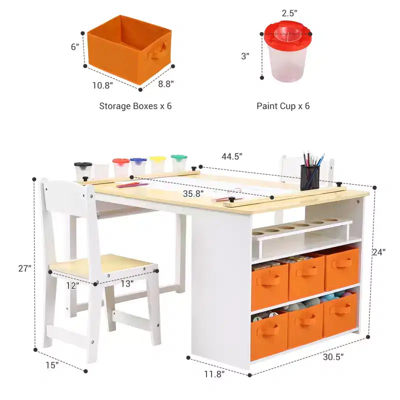Ensemble table et tabouret d'art pour enfants, table d'activités en bois pour tout-petits avec bacs de rangement, bureau de dessin, artisanat pour enfants en bois