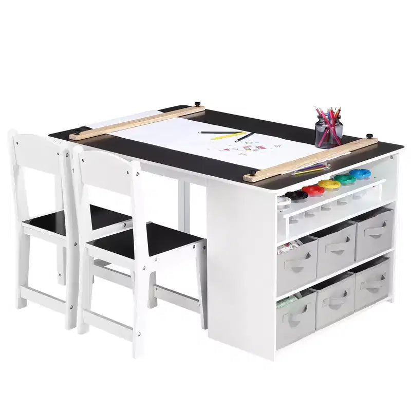 CuisinSmart Kids' Art Table and Stool Set, Toddler Craft and Play Wood Activity Table With Storage Bins, Drawing Desk, Crafts for Children Woode