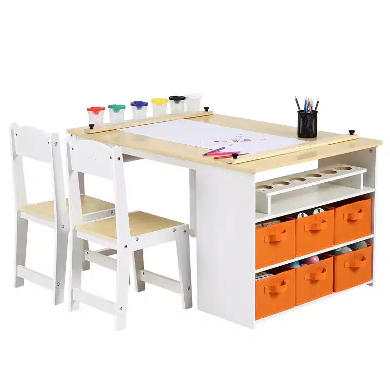 Ensemble table et tabouret d'art pour enfants, table d'activités en bois pour tout-petits avec bacs de rangement, bureau de dessin, artisanat pour enfants en bois