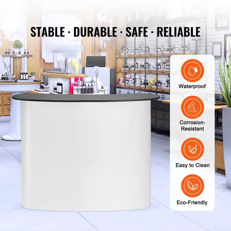 Comptoir de promotion portable pour salon professionnel, Stand d'exposition avec mur, Comptoir de bar pliable pour promotion de vente, Podium Pop Up, Blanc
