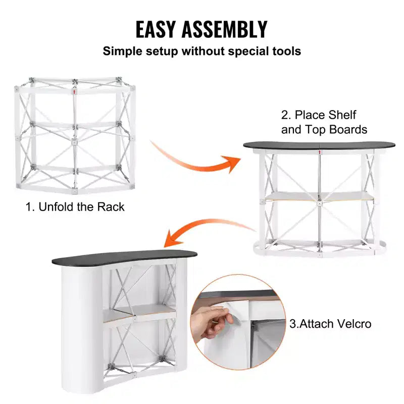 Comptoir de promotion portable pour salon professionnel, Stand d'exposition avec mur, Comptoir de bar pliable pour promotion de vente, Podium Pop Up, Blanc