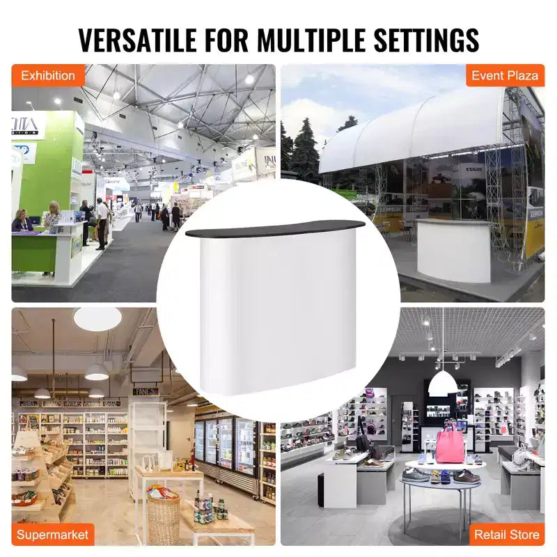 Comptoir de promotion portable pour salon professionnel, Stand d'exposition avec mur, Comptoir de bar pliable pour promotion de vente, Podium Pop Up, Blanc