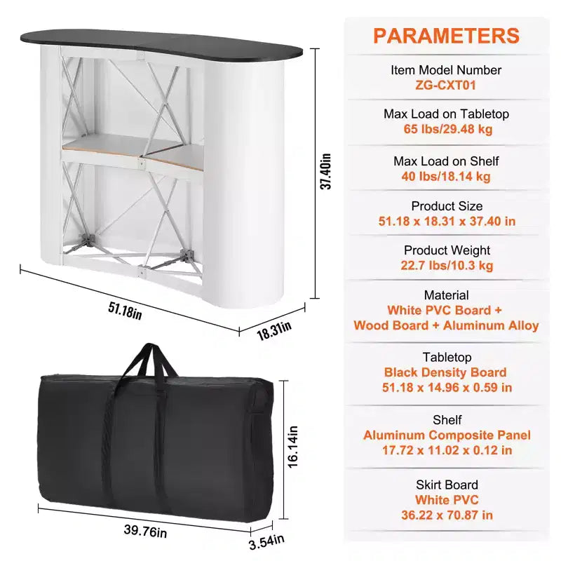 Comptoir de promotion portable pour salon professionnel, Stand d'exposition avec mur, Comptoir de bar pliable pour promotion de vente, Podium Pop Up, Blanc