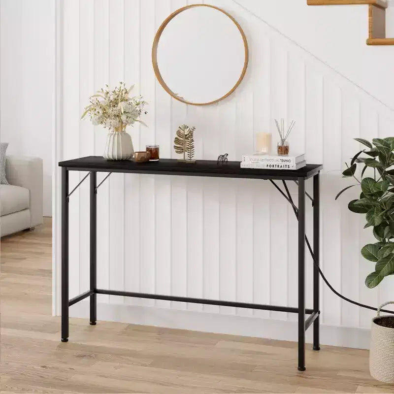 Entrance console table,side table behind sofa with charging station and metal legs,capacity of 110 pounds,easy to assemble