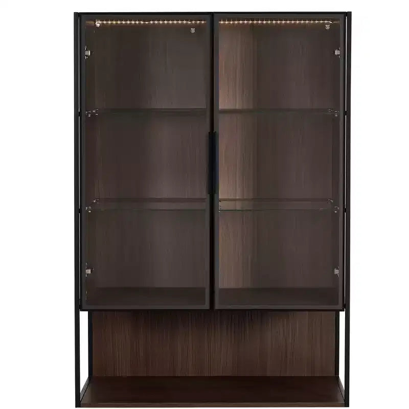 CLIHOME 51.2 Tall Lighted Display Cabinet with Tempered Glass Door, Metal Frame LED Curio Cabinet