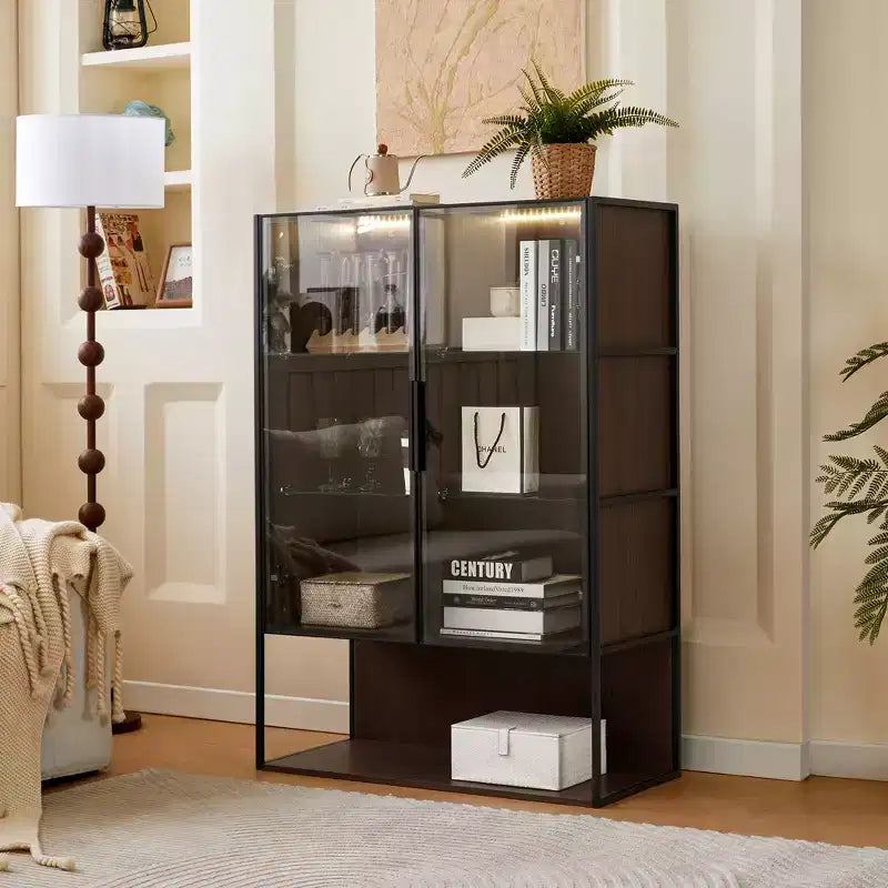 Vitrine haute éclairée de 130 cm avec porte en verre trempé, vitrine LED à cadre métallique