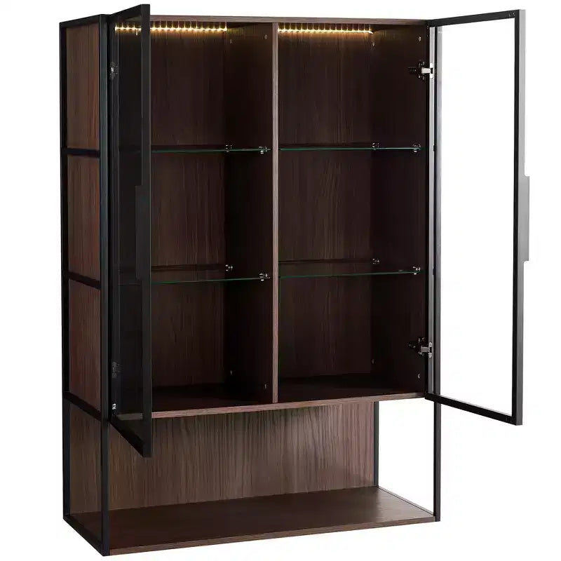Vitrine haute éclairée de 130 cm avec porte en verre trempé, vitrine LED à cadre métallique