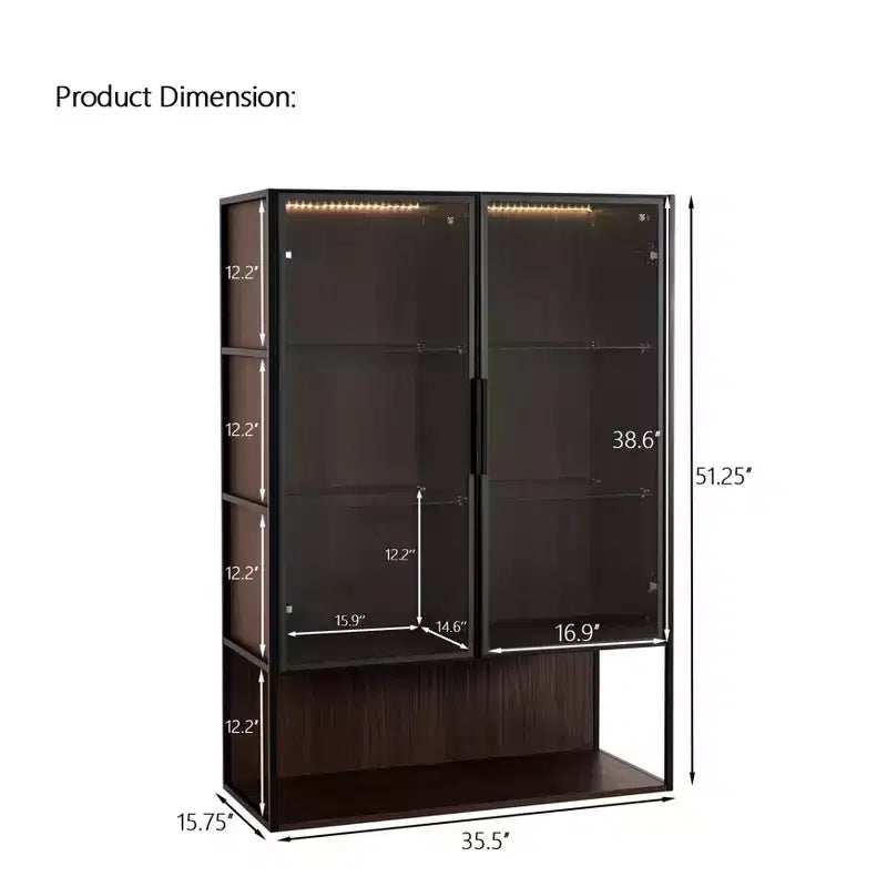 Vitrine haute éclairée de 130 cm avec porte en verre trempé, vitrine LED à cadre métallique