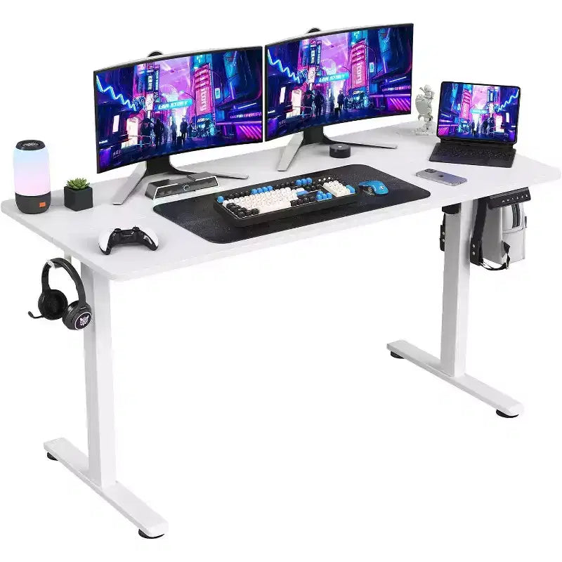 PexFix 55 x 24 Electric Standing Desk White Desktop Height Adjustable Computer Desk Stand up Home Office Desk with Splice Board