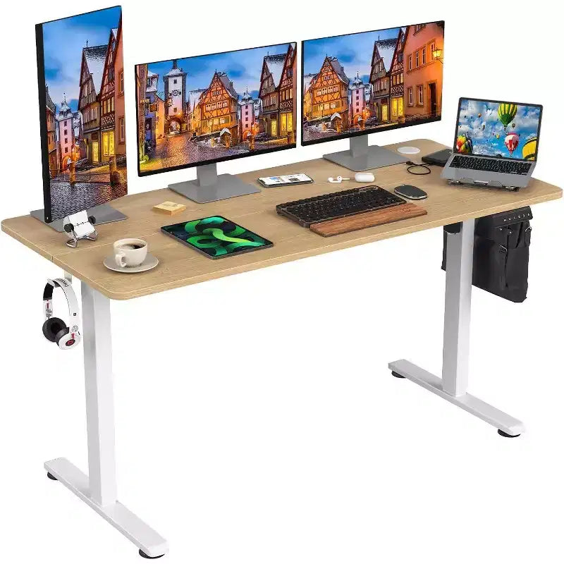PexFix 55 x 24 Electric Standing Desk Nature Desktop Height Adjustable Computer Desk Stand up Home Office Desk with Splice Board