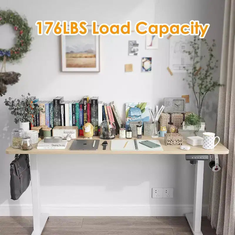 Bureau Debout Électrique 55 x 24 avec Plateau Nature, Bureau d'Ordinateur à Hauteur Réglable, Bureau de Télétravail/Domicile avec Panneau d'Épissure
