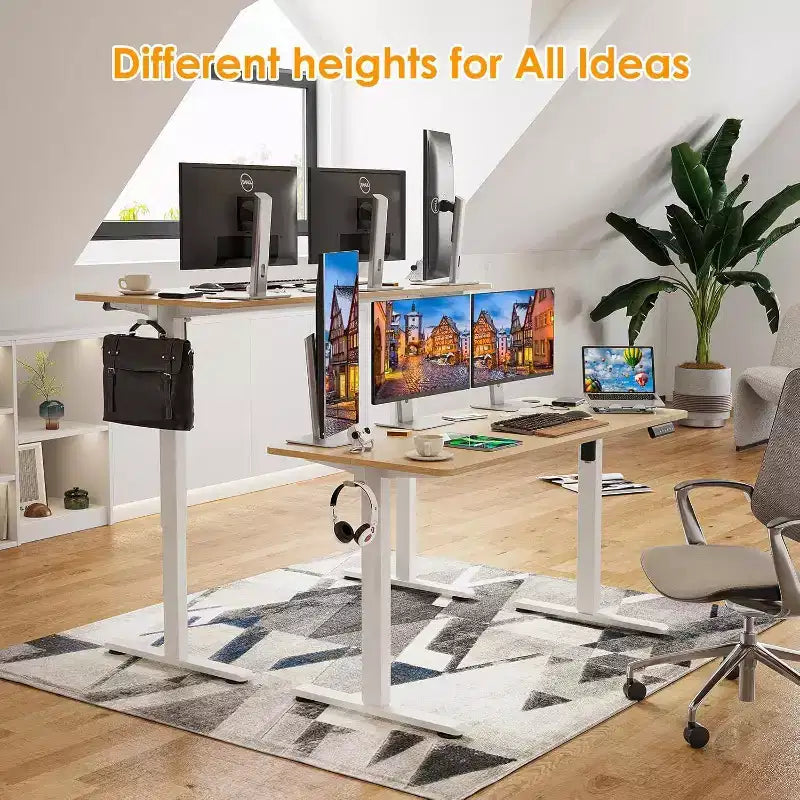 Bureau Debout Électrique 55 x 24 avec Plateau Nature, Bureau d'Ordinateur à Hauteur Réglable, Bureau de Télétravail/Domicile avec Panneau d'Épissure