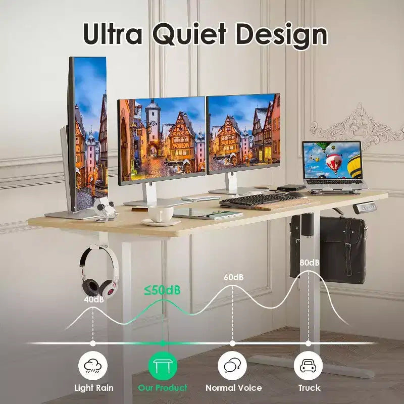 Bureau Debout Électrique 55 x 24 avec Plateau Nature, Bureau d'Ordinateur à Hauteur Réglable, Bureau de Télétravail/Domicile avec Panneau d'Épissure
