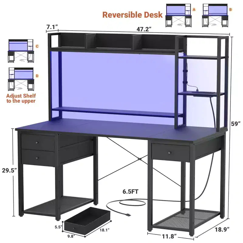 Bureau d'ordinateur avec tiroirs