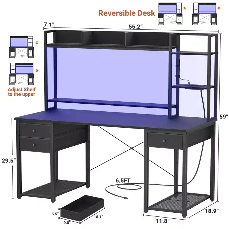 Bureau d'ordinateur avec tiroirs