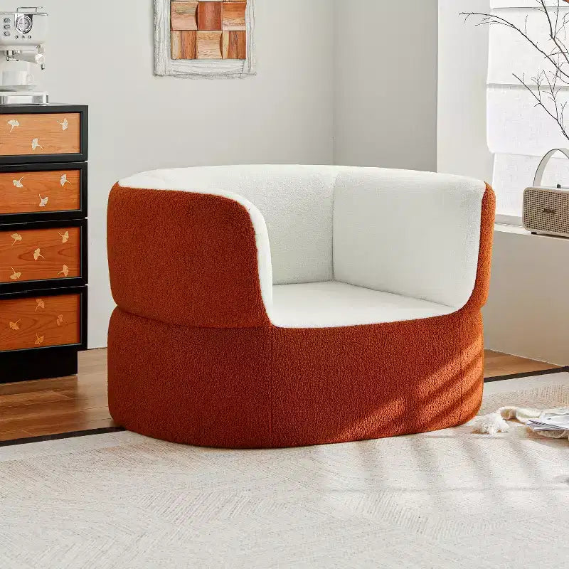 ATJafurn 39.4 Orange Boneless Single Sofa Chair No Assembly Required, Faux Shearling Round Bean Bag Couch with Deep Seat For Balcony Living Room