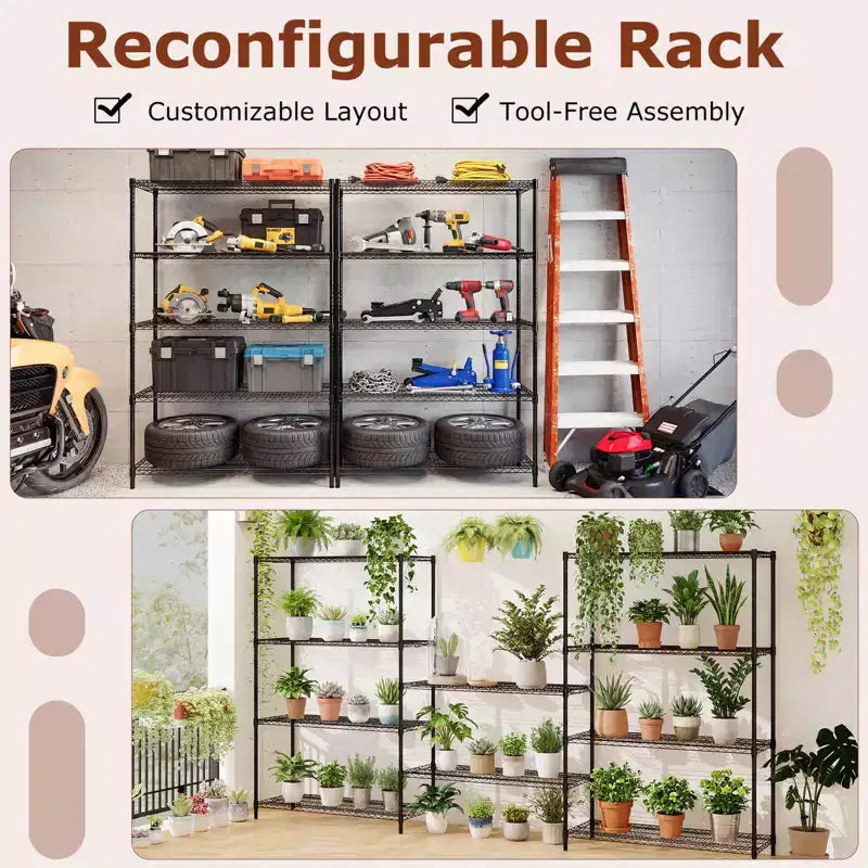 Étagère de rangement métallique à 5 niveaux, capacité de 4000 livres, organisateur de rangement pour la maison et la cuisine