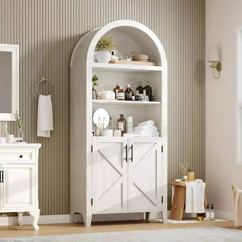Armoire haute arquée de 160 cm, Armoire de cuisine arquée, Étagère de présentation ouverte à 5 niveaux avec étagère réglable, Garde-manger en bois, Bibliothèque de ferme