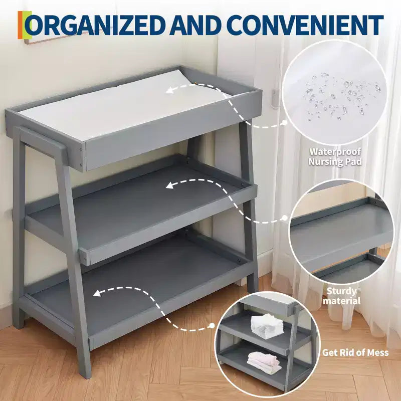 Table à langer portable avec matelas imperméable, meuble à langer avec 2 étagères de rangement pour bébé