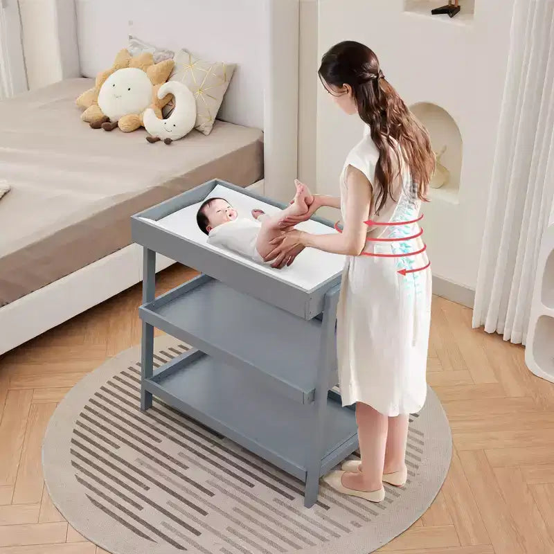 Table à langer portable avec matelas imperméable, meuble à langer avec 2 étagères de rangement pour bébé