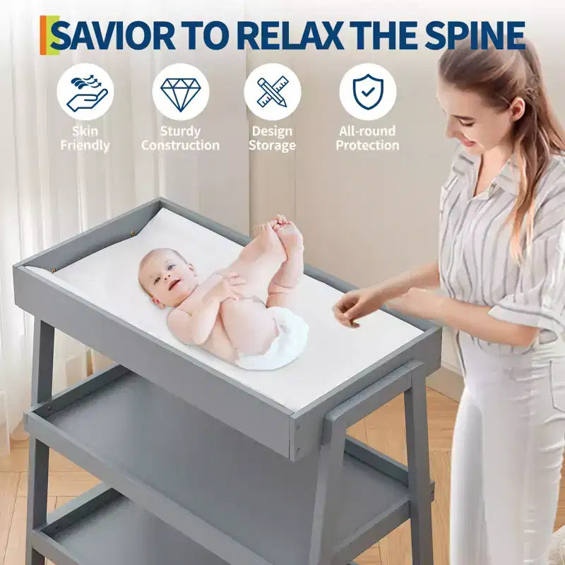 Table à langer portable avec matelas imperméable, meuble à langer avec 2 étagères de rangement pour bébé