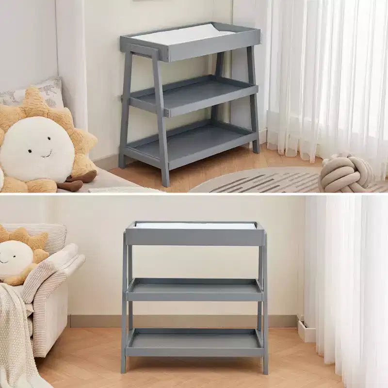 Table à langer portable avec matelas imperméable, meuble à langer avec 2 étagères de rangement pour bébé