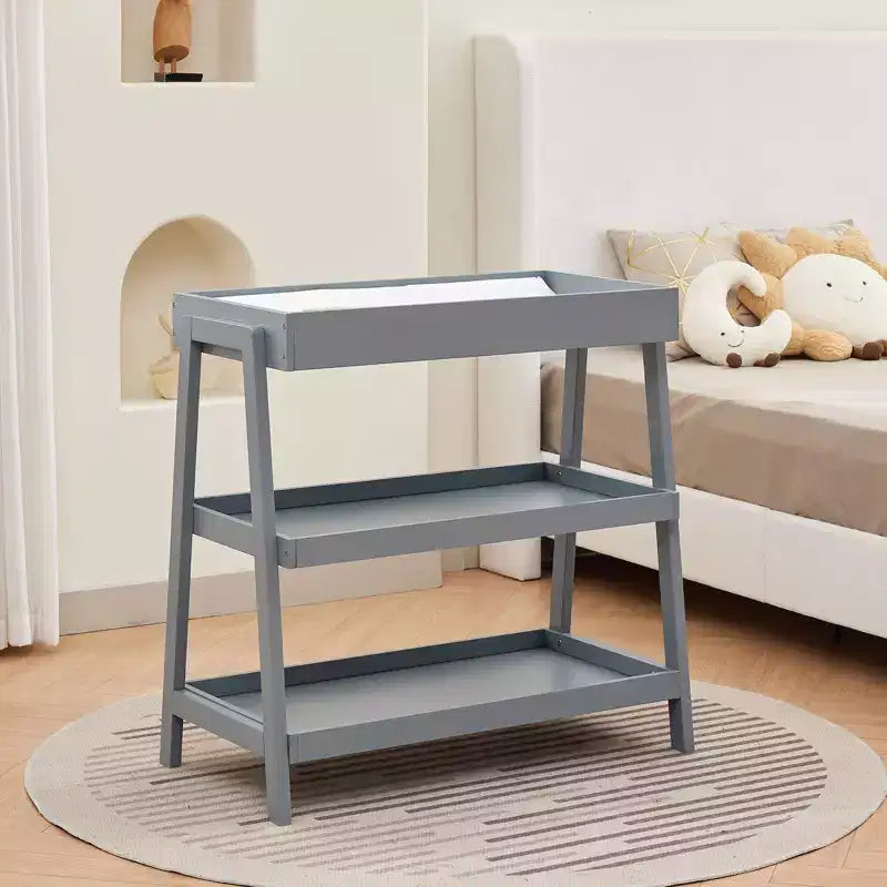 Table à langer portable avec matelas imperméable, meuble à langer avec 2 étagères de rangement pour bébé