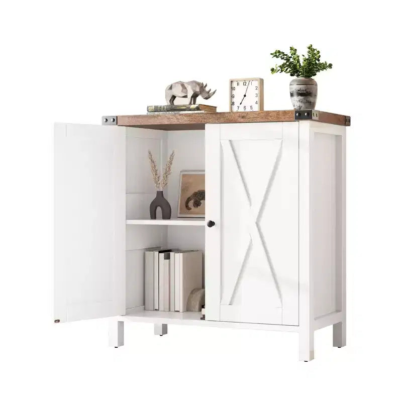 GustoWave 30 Farmhouse Coffee Bar Cabinet with Adjustable Shelf C Kitchen Storage Cabinet for Dining Room, Living Room,Brown with White