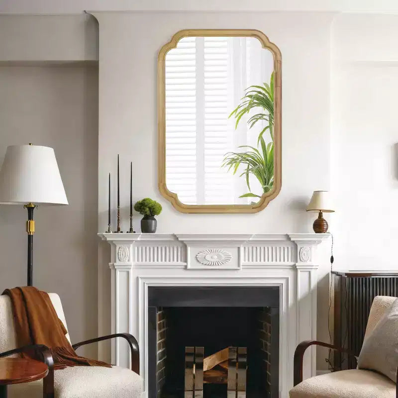 Miroir mural 24 x 36 avec cadre en bois massif, coins arrondis, miroir décoratif pour salle de bain, chambre à coucher, salon, entrée