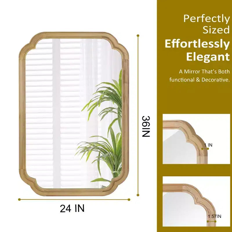 Miroir mural 24 x 36 avec cadre en bois massif, coins arrondis, miroir décoratif pour salle de bain, chambre à coucher, salon, entrée