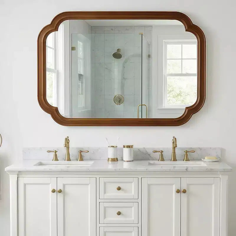 Miroir mural 24 x 36 avec cadre en bois massif, coins arrondis, miroir décoratif pour salle de bain, chambre à coucher, salon, entrée